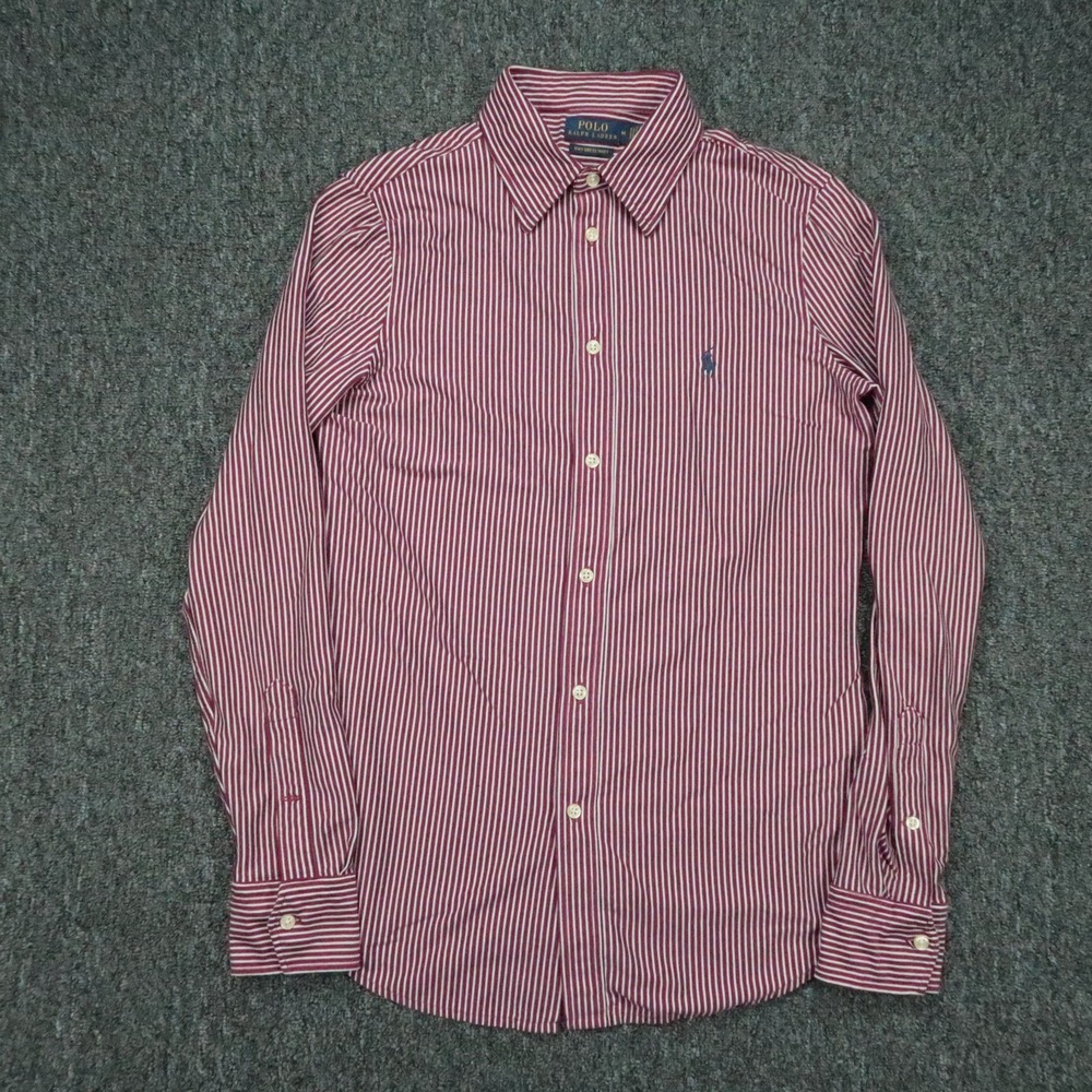 Polo Ralph Lauren Shirt Womens Medium Red White Knit Dress Striped Long Sleeve